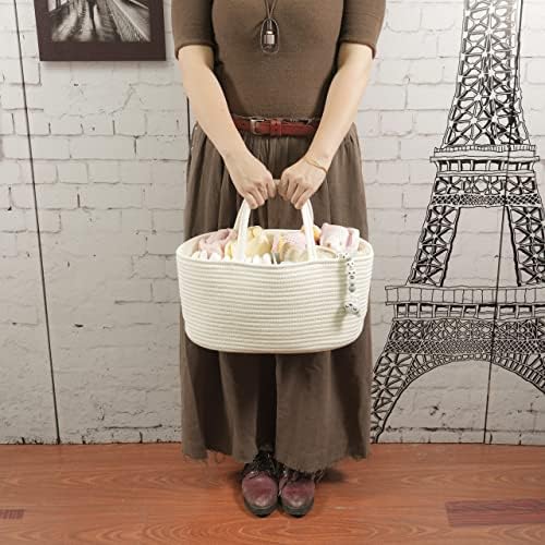 XUANGUO Large Cotton Rope Baby Diaper Caddy Organizer Basket with White - Image 2