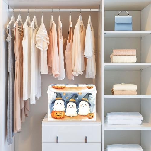 Cute Cartoon Ghosts Storage Bins with Lids and Carrying Handle,Foldable Storage Boxes Organizer Containers Baskets Cube with Cover for Home Bedroom Closet Office - Image 6