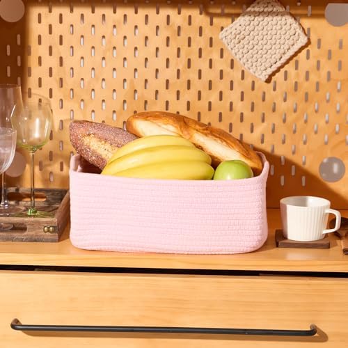 MiniArk Small Storage Baskets for Organizing | Closet Organizer Bins | Shelf Toy Basket | Woven Rope Baskets | Cube Decorative Box | Shallow Basket | 13x8.5x5.1” | 3 Packs Pink - Image 5