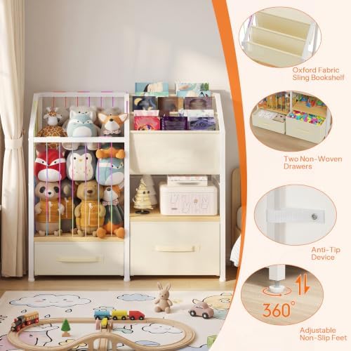 HOOBRO Kids Bookshelf and Toy Storage Organizer, Stuffed Animal Storage with Sling Bookshelf and Non-Woven Drawers, Children Bookcase for Nursery, Playroom, Kids Room White and Natural WN37CW01 - Image 7