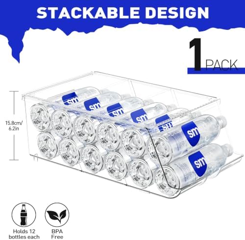SCAVATA 1 Pack Water Bottle Organizer for Refrigerator, Stackable with Lid - Image 2