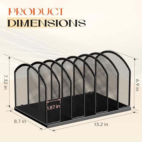 Gawerk 7-Section Metal Upright File Sorter Organizer, Office Small Letter Sorter Desktop File Organizer Metal Mesh Iron Sole, Black - Image 2