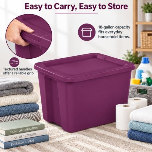 18 Gal Storage Bin with Snap-On Lid, Stackable Tote, Magenta - Image 5
