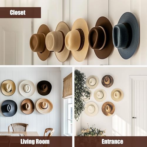 Aoodaily 2.8 Inch Hat Hooks for Wall - (8 Pack) Cowboy Hat Rack, Strong Adhesive Cap Holder, Organizer for Baseball Caps, Western Room Decor - Clear - Image 5