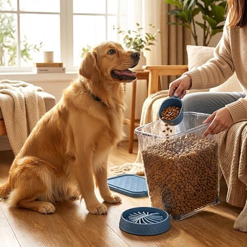 DRATO Pet Food Storage Container with Sealed Lid, Transparent Large Capacity Resin Bin for Dry Food, Treats, and Supplies, Includes Measuring Cup and Slow-Feed Bowl - Image 2