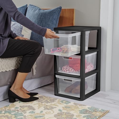 Stackable Black 3 Drawer Storage Cabinet, Removable See-Through Plastic Drawers, No-Installation Organizer for Home & Dorm Household Tidying - Image 4
