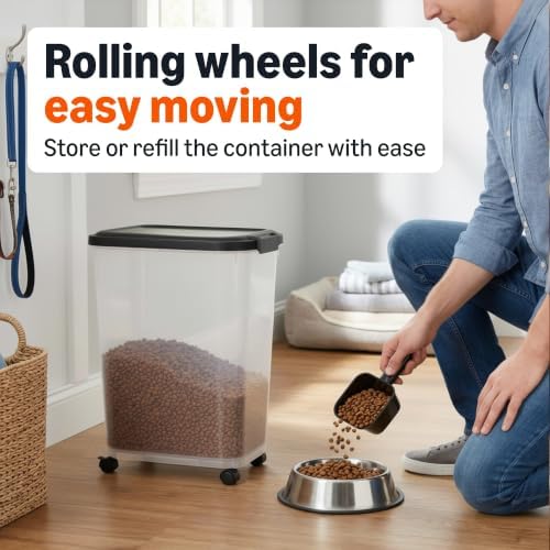 Amazon Basics Pet Food Storage Container with Rolling Wheels, BPA-Free, Detachable Scoop, 50lbs Capacity - Image 2