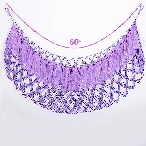 Large Stuffed Animal Net or Hammock with Led and Mesh Ribbon Wall Hanging Toy Net for Stuffed Animals Creative Stuff Animal Storage Ideas Macrame Toy Hammock Stuffed Animal Hammock-Purple - Image 6