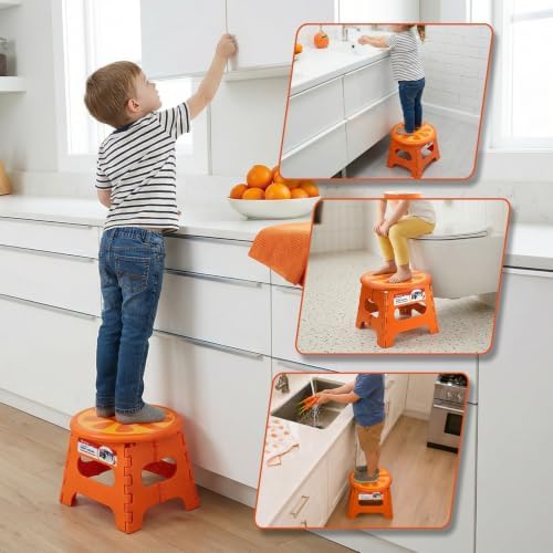 ACSTEP 9 Inch 12 Pack Folding Step Stool for Kids with Safety Lock, Orange - Image 2