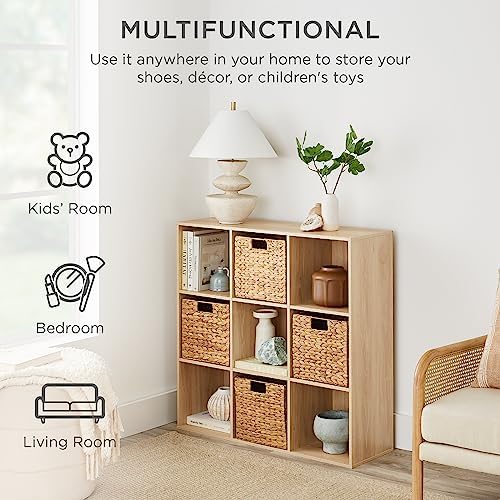 Best Choice Products 9-Cube Storage Organizer, 11in Shelf Opening, Bookcase, Display Shelf, Customizable w/ 3 Removable Back Panels - Light Oak - Image 4