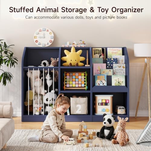 ONBRILL Toy Organizer with Bookshelf & Stuffed Animal Storage, Navy Blue - Image 4