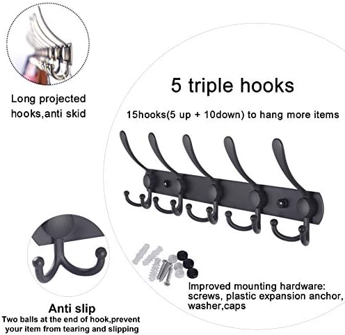 WEBI Coat Rack Wall Mount,Coat Hooks Wall Mount,5 Tri Hooks for Hanging Coats,Wall Coat Hanger,Wall Coat Rack for Clothes,Black - Image 2