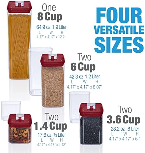 Set of 7 Airtight Food Storage Containers - Pantry Organizer Bins, BPA Free Plastic Containers plus Dry Erase Marker and Labels, Red - Image 3