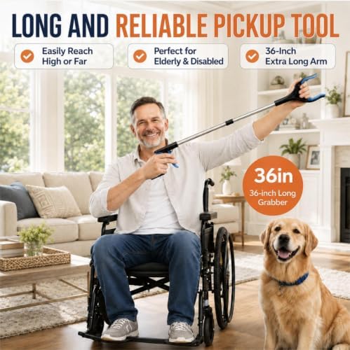 2-Pack 36" Grabber Reacher Tool, Long Easy Foldable Reaching Pickup Tool - Image 2