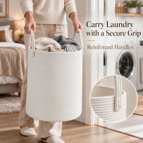 JMvicyroam 100L Cotton Rope Laundry Basket Hamper, White - Image 3