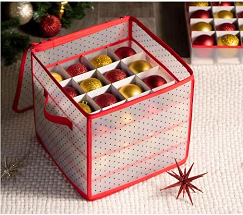ZOBER Christmas Ornament Storage Box Plastic - Stores 64 3" Ornaments with Individual Trays - Ornament Organizer Storage Box, Durable Christmas Containers Holder - Red - Image 2