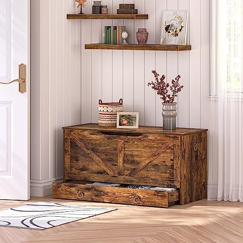 HOOBRO Storage Chest, 39.3" Toy Chest with Drawer, Wooden Storage Bench, Sturdy Entryway Bench Supports 330 lb, Shoe Bench, Safety Hinge, U-Shaped Opening, Easy Assembly, Rustic Brown FG710CW01G2 - Image 2
