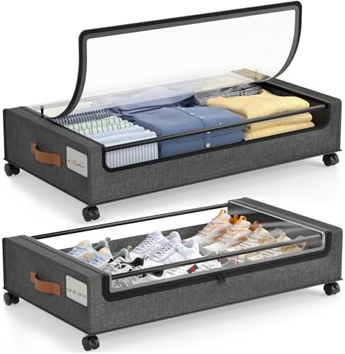 LAMU Under Bed Storage Containers with Wheels, 2 Pack, Hemp Grey by YourHome-OrganizationHelper