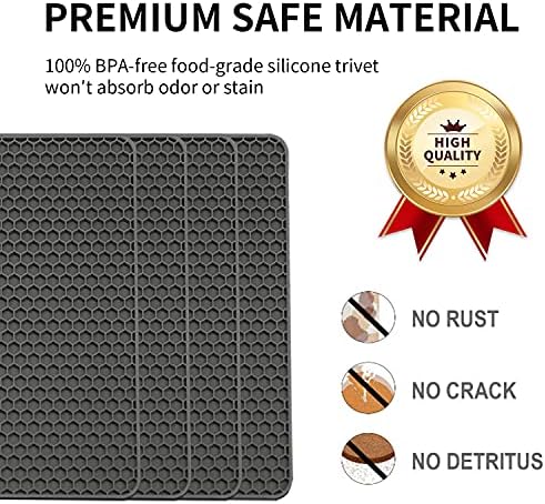 Silicone Trivets for Hot Pots and Pans, Multi-Purpose Trivet Mat for Hot Dishes Set of 4, Heat Resistant Durable Flexible Silicone Pot Mat for Countertop, Easy to Wash and Dry, Dark Gray, Square - Image 4