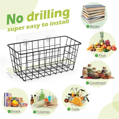 ZUSHALLMY 2 Pack Wire Baskets for Wall, No Drill Adhesive Kitchen Storage - Image 3