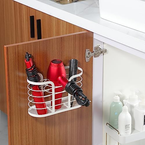 YIGII White Hair Dryer Holder - Adhesive Blow Dryer Holder/Hair Tool Organizer Bathroom Organizer Stick on Wall Mounted Multi-Functional Hair Dryer Rack for Wire Straightener, Shavers - Image 5