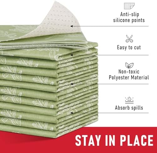 Cooyes Large Refrigerator Liners for Shelves, 12 Pack, 17.7" × 24", Fridge Drawer & Shelf Liners for Kitchen Cabinets Non-Adhesive, Breathable Cloth Material, Keep Produce Fresh Longer, Sage Green - Image 4