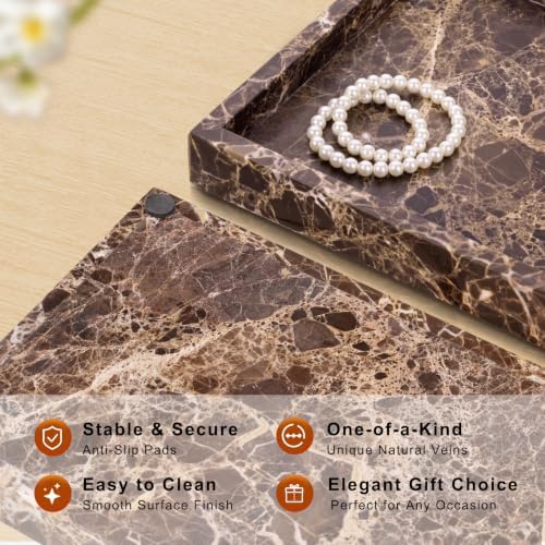 Marble Bathroom Tray for Countertop & Home Decor, Natural Decorative Marble Tray for Jewelry & Perfume Organizer, Luxury Stone Vanity Trays for Dresser, Kitchen Counter, 12" x 8", Brown - Image 3