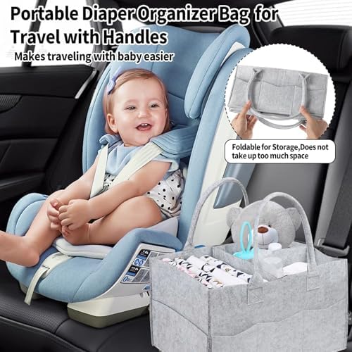 2 Pack Diaper Caddy Organizer, Portable Baby Caddy Organizer with Handle, Collapsible Nursery Storage Bin and Gift Baskets for Girls and Boys - Newborn Essentials, Baby Shower Gifts (Gray) - Image 5
