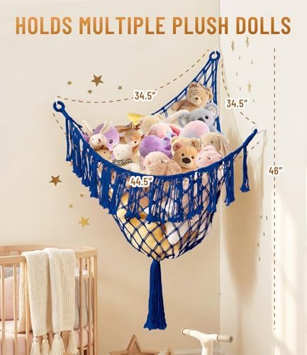 Lare Stuffed Animal Storage Hammock Corner Net - 45"W x 45"H(Sapphire blue) - Image 6