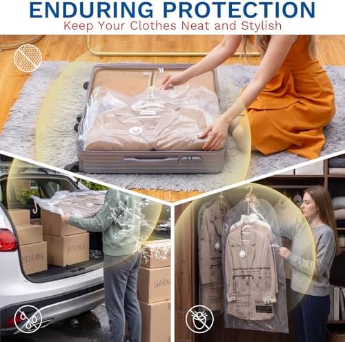 Hanging Vacuum Storage Bags, Space Saver for Clothing, 4 Long with Pump - Image 3