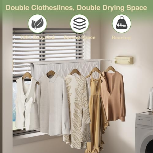 Danpro Retractable Clothesline, 2x13.8ft Designer Drying Line for Luxury Bedroom/Closet, Seamless Blending with Modern Interiors(Gold) - Image 2