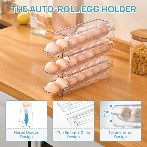 Vtopmart 3 Pack Auto Rolling Egg Holder for Fridge, egg container for refrigerator - Image 3