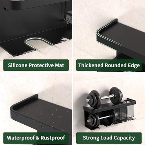 Hair Dryer Holder Wall Mounted Adhesive/Drilling, Hair Dryer Storage Organizer with Shelf & Hooks for Bathroom, Blow Dryer Holder, Hair Tool Organizer (Black) - Image 4