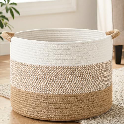 Artfeel 100L Large Cotton Rope Basket, Decorative Woven Blanket Storage for Living Room, Boho Toy Storage & Toy Box for Kids, Versatile Laundry Basket & Nursery Hamper for Blankets(Brown) by Artfeel