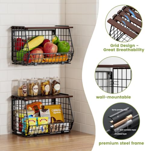 Hanging Fruit Basket for Kitchen, 3 Pack Vegetable Produce Basket - Image 4