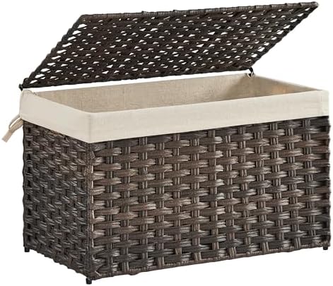 SONGMICS Woven Storage Basket with Lid, 17.2 Gallon (65L), Foldable by SONGMICSbySONGMICSHOME