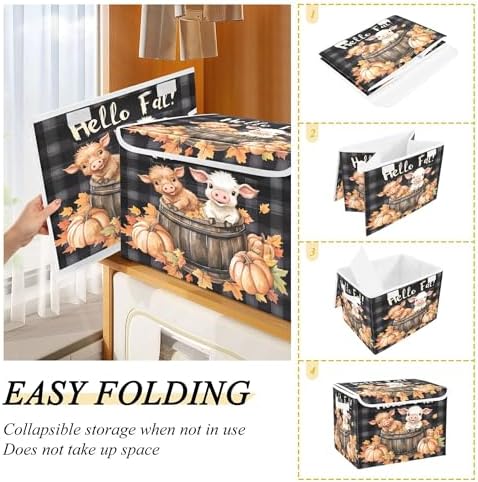 Cute Highland Cow Storage Bins with Lids and Carrying Handle,Foldable Storage Boxes Organizer Containers Baskets Cube with Cover for Home Bedroom Closet Office Nursery - Image 4
