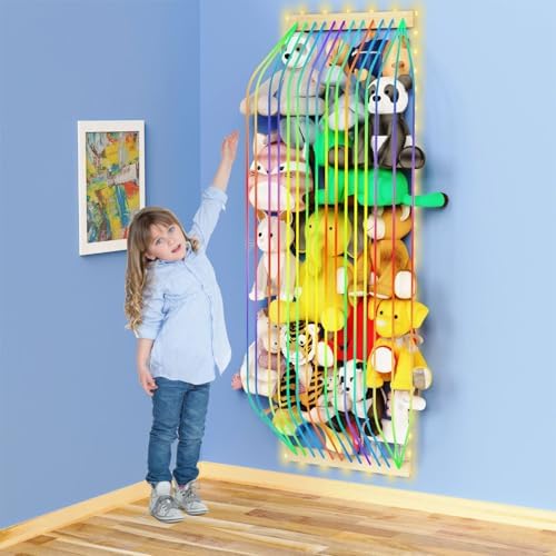 Stuffed Animal Storage Wood Soft Toy Storage for Kids Room，Wall Mount Door Hanging Stuffed Animal Toy Organizer Shelf for Nursery Play Room White with LED Coil -Patent by VOMELON