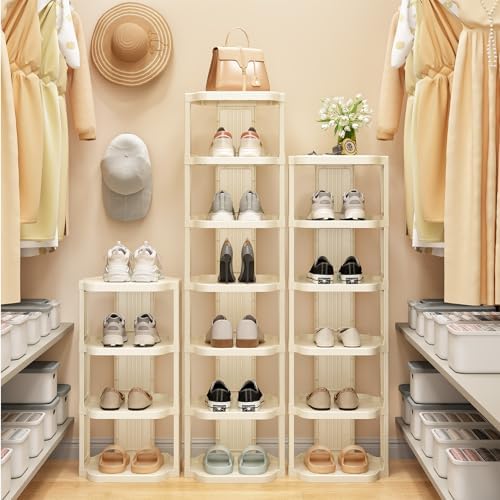 Kitstorack Vertical Shoe Rack: 8 Tiers Stackable Shoe Rack for Closet DIY Free Standing Shoe Organizer Small Shoe Shelf for Small Spaces and Narrow Spaces Plastic, White - Image 2