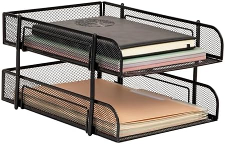 Mind Reader Stackable Paper Tray, Desktop Organizer, File Storage, Office, Metal Mesh, 2 Pcs, Black by MindReader