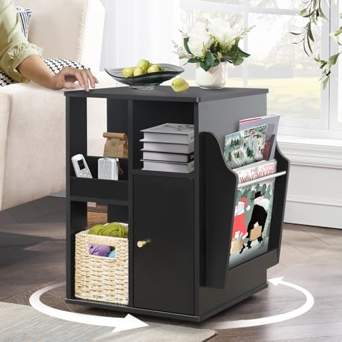 Square Rotating End Table with Storage, 16"D x 16"W x 23.3"H, Black by TooCust