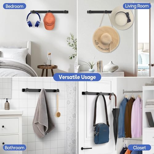 KIMBORA 2 Packs Hat Rack for Wall, Hat Organizer for Baseball Caps, 3 Mounting Options Cap Hook Hanger, Strong Snapback Holder Storage Display for Door, Room, Closet (Black) - Image 7