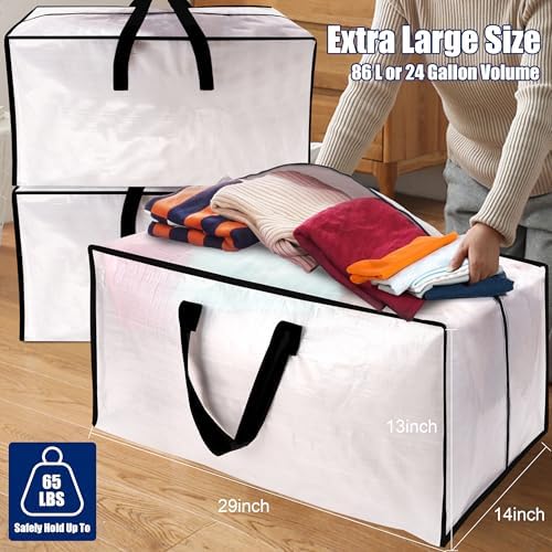 Cosy Family 4 Pack Heavy Duty Extra Large Moving Bags with Backpack Straps - Strong Handles & Zippers, Storage Totes For Space Saving, Fold Flat, Alternative to Moving Box (Set of 4, Clear) - Image 6
