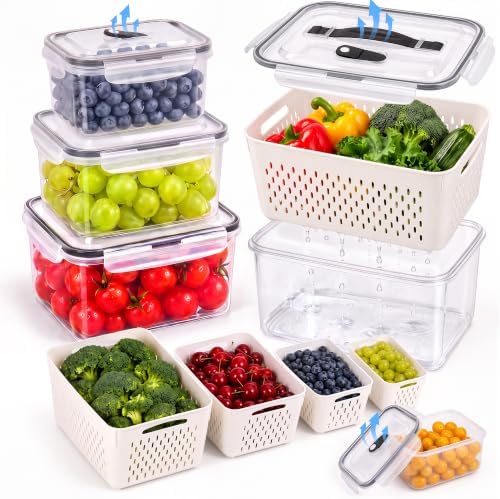 Fruit Storage Containers for Fridge: 5 PCS with Removable Colander, Handle by Uvellgift