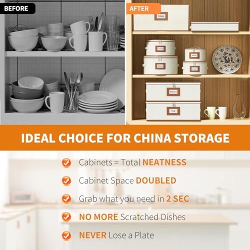 Aokeyee 8-Piece China Storage Containers Set, Hard Shell Moving Boxes for Dishes, Plates, Mugs, Wine Glass & Flatware – Dinnerware Organizer with Soft Felt Dividers, Sturdy Handles & Zippers, Ivory - Image 4