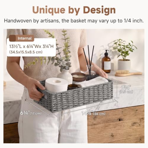 StorageWorks Toilet Tank Basket for Bathroom, Wicker Storage Baskets, Gray - Image 2