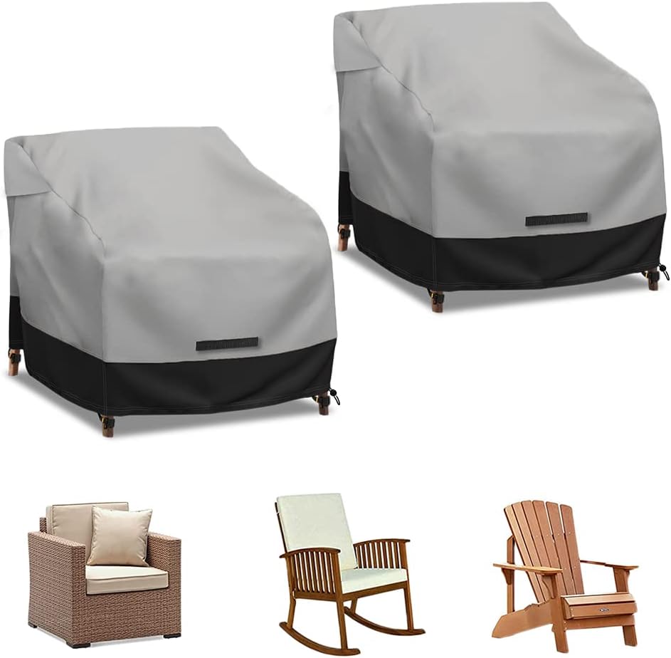 Patio Swivel Chair Cover Waterproof 2 Pack, 600D Heavy Duty Outdoor Furniture Covers for Universal Lawn/Deck/Garden/Backyard Fits up 28" W*30" D*32" H, Gray/Black