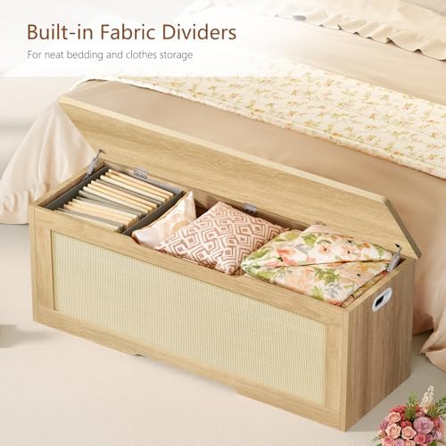 usikey 47.2" Large Storage Chest with Fabric Drawer, Toy Box with Safety Hinges, Extra Wide Storage Bench for Bedroom, Living Room, Entryway, Supports 300 lb - Image 4