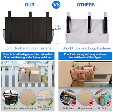 Surblue Caddy Hanging Organizer Bedside Storage Bag for Bunk and Hospital Beds, Black, L - Image 4