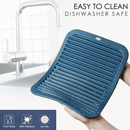 Silicone Mats for Kitchen Counter, 9x12'' Trivets for Hot Pots and Pans, Navy Blue Silicone Trivets for Hot Dishes, Protect Table Quartz Countertops, Indigo - Image 5